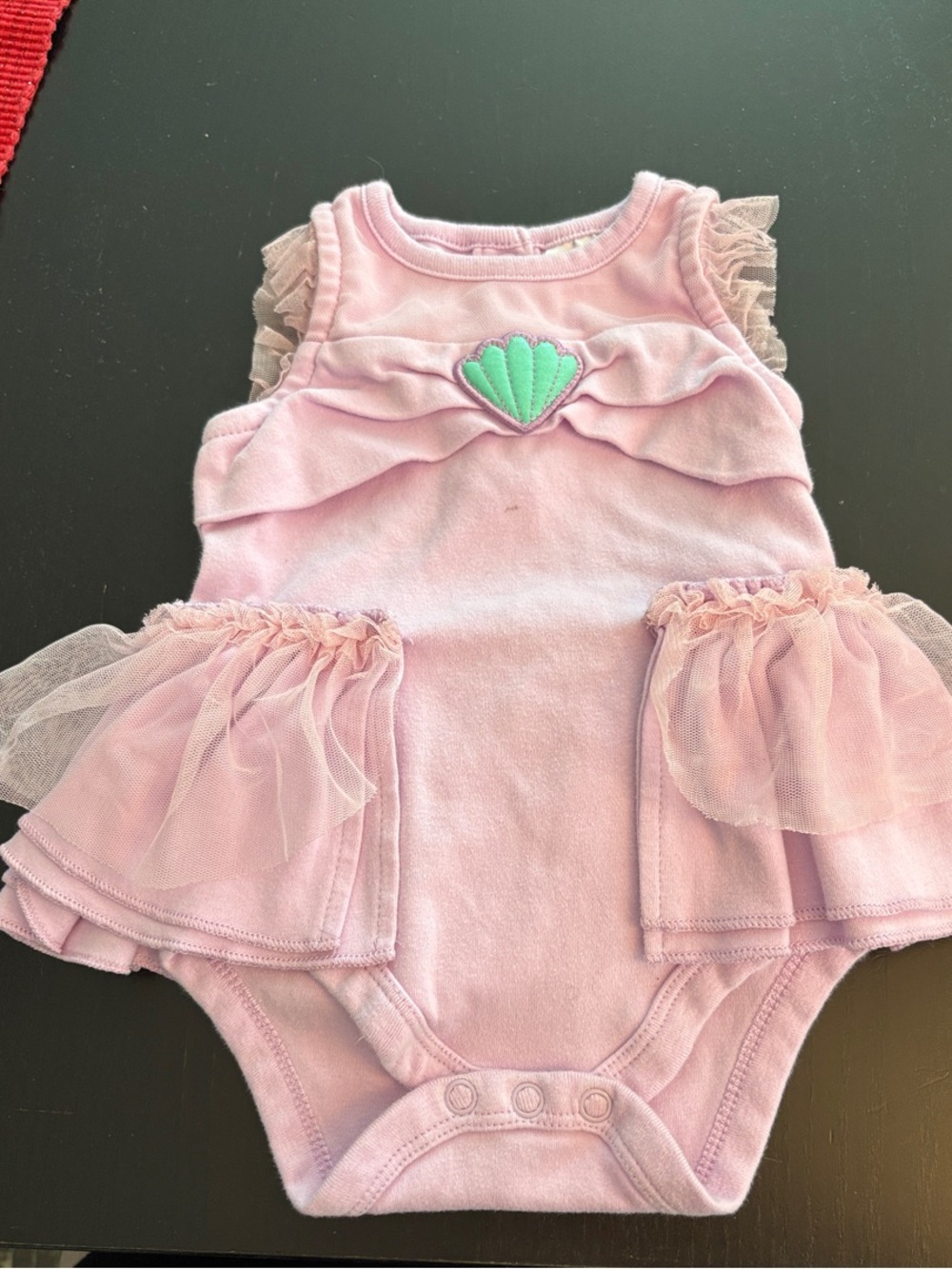 Disney Pink Tulle Ruffle Shell Bodysuit with Mint Applique